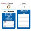 CAUTION INFORMATION TAGS BLUE  PACK OF 100  TEAR PROOF WITH EYELET AND STRING