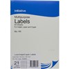 MULTIPURPOSE LABELS 21UP 65GSM 635 X 381MM PACK 100