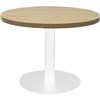 RAPIDLINE CIRCULAR COFFEE TABLE 600 X 425MM NATURAL OAK TABLE TOP  WHITE POWDER COAT BASE