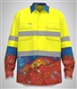 MULGA HIVIS LIGHTWEIGHT COTTON DRILL SHIRT WITH REFLECTIVE TAPE  YELLOWMULGA PRINT  SIZE 5XL
