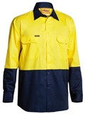 BISLEY 2TONE HIVIS LIGHTWEIGHT LONG SLEEVE COTTON DRILL SHIRT  YELLOWNAVY  SIZE  EXTRA SMALL