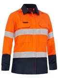 BISLEY LADIES  APEX 185 HI VIS FR RIPSTOP VENTED SHIRT WITH REFLECTIVE TAPE  ORANGENAVY  SIZE 10