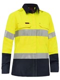 BISLEY BL8438T LADIES APEX 185 HI VIS FR RIPSTOP VENTED SHIRT WITH REFLECTIVE TAPE  YELLOWNAVY  SIZE 24