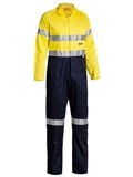 BISLEY BC6719TW HI VIS LIGHTWEIGHT COTON DRILL COVERALL WITH REFLECTIVE TAPE YELLOWNAVY  SIZE 92S