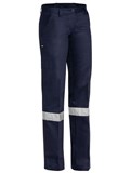 BISLEY BPL6007T LADIES COTTON DRILL WORK PANTS WITH REFLECTIVE TAPE  NAVY  SIZE 6