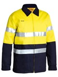 BISLEY HIVIS 2TONE COTTON DRILL JACKET WITH REFLECTIVE TAPE  YELLOWNAVY  SIZE SMALL