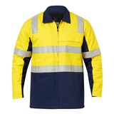 WORKCRAFT WJ8019 HIVIS 2TONE COTTON DRILL JACKET WITH REFLECTIVE TAPE  YELLOWNAVY  SIZE 2XL