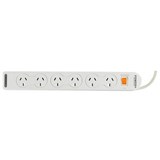 ITALPLAST POWER BOARD 6 OUTLET WITH MASTER SWITCH AND OVERLOAD 1M WHITE