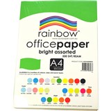 RAINBOW COLOURED A4 COPY PAPER 80GSM 500 SHEETS BRIGHT ASSORTED