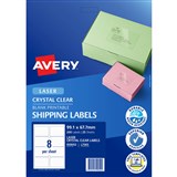 AVERY 959052 L7565 CRYSTAL CLEAR ADDRESS LABEL LASER 8UP CLEAR PACK 25