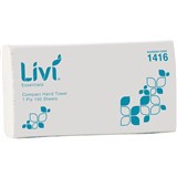 LIVI ESSENTIALS COMPACT HAND TOWEL 1PLY 150 SHEET 200 X 250MM CARTON 16