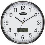 CARVEN WALL CLOCK LCD DATE 285MM SILVER FRAME