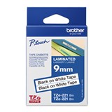 BROTHER TZE221V2 LAMINATED LABELLING TAPE 9MM BLACK ON WHITE PACK 2