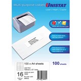 UNISTAT 38932 MULTIPURPOSE LABEL 16UP 105 X 37MM WHITE PACK 100