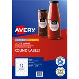 AVERY 980001 L7105 BLANK PRINTABLE LABELS ROUND LASERINKJET 12UP GLOSSY WHITE PACK 10