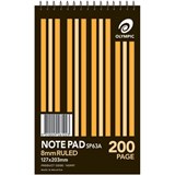 OLYMPIC SP63A NOTEPAD SPIRAL BOUND 8MM RULED 200 PAGE 127 X 203MM WHITE PACK 10