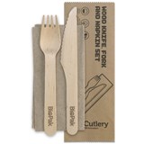 ECO WOODEN CUTLERY SET PACK 100  FORK KNIFE AND NAPKIN