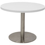 RAPIDLINE CIRCULAR COFFEE TABLE 600 X 425MM NATURAL WHITE TABLE TOP  STAINLESS STEEL BASE