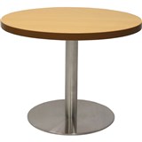 RAPIDLINE CIRCULAR COFFEE TABLE 600 X 425MM CHERRY COLOURED TABLE TOP  STAINLESS STEEL BASE