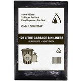 HUHTAMAKI HEAVY DUTY ALL PURPOSE LDPE BIN LINER 120 LITRE 1100 X 950MM BLACK PACK 25