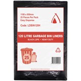 HUHTAMAKI HEAVY DUTY LDPE BIN LINER 120 LITRE 1100 X 950MM BLACK PACK 25