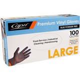 VINYL POWDER FREE GLOVES BLUE BOX OF 100  SIZE LARGE