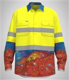 MULGA HIVIS LIGHTWEIGHT COTTON DRILL SHIRT WITH REFLECTIVE TAPE  YELLOWMULGA PRINT  SIZE 3XL