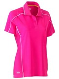 BISLEY WOMENS COOL MESH POLO WITH REFLECTIVE PIPING  PINK  SIZE 8
