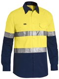 BISLEY 2TONE HIVIS LIGHTWEIGHT COTTON DRILL SHIRT WITH REFLECTIVE TAPE  YELLOWNAVY  SIZE 3XL